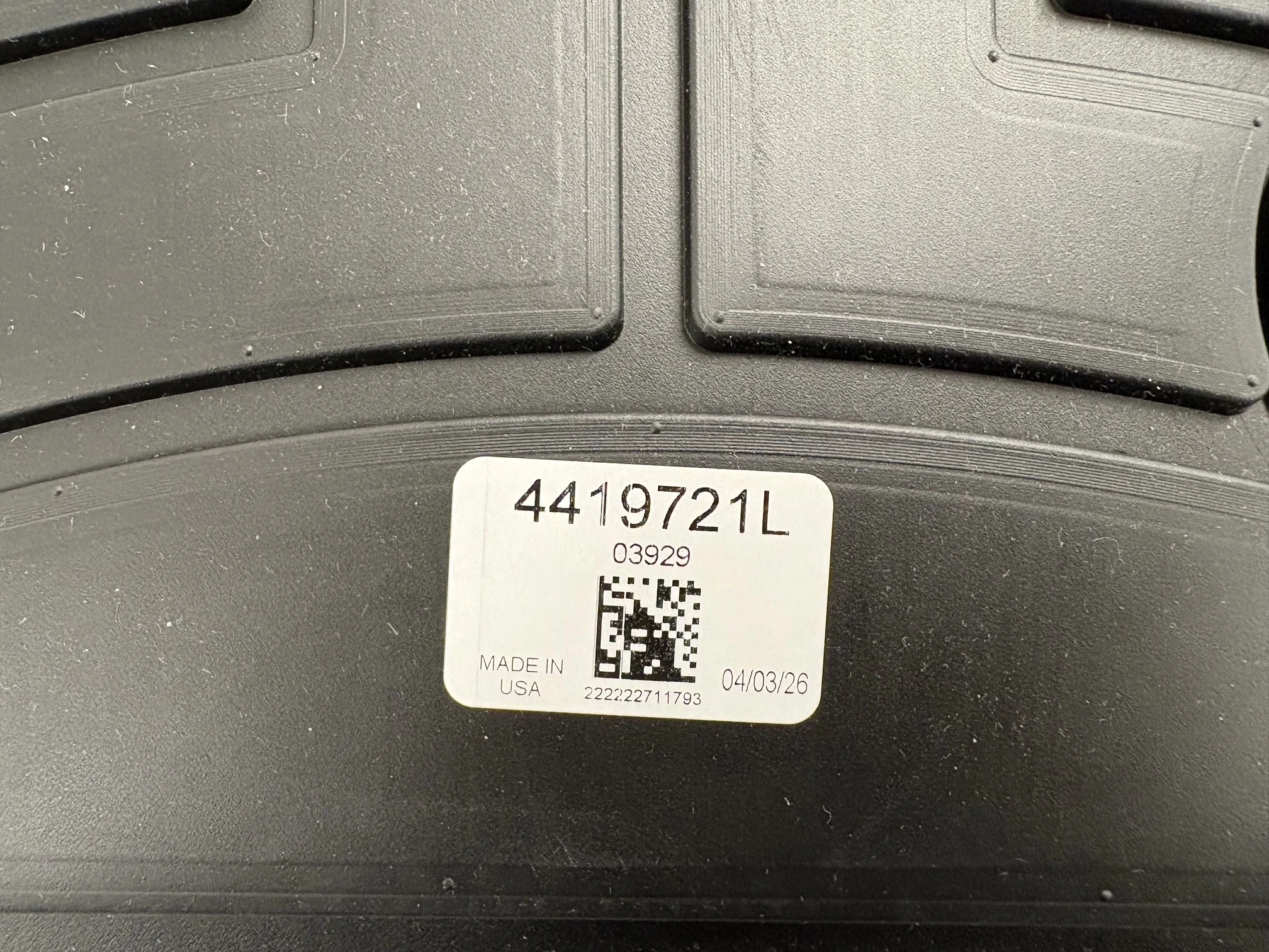 Esempio etichetta codice prodotto WeatherTech su FloorLiner
