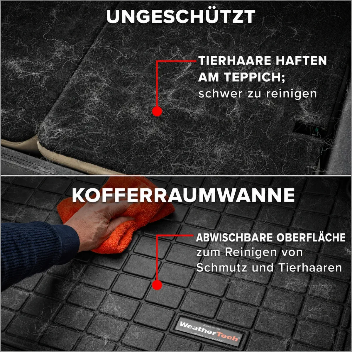 Abwischbare Oberfläche für Schmutz und Tierhaare