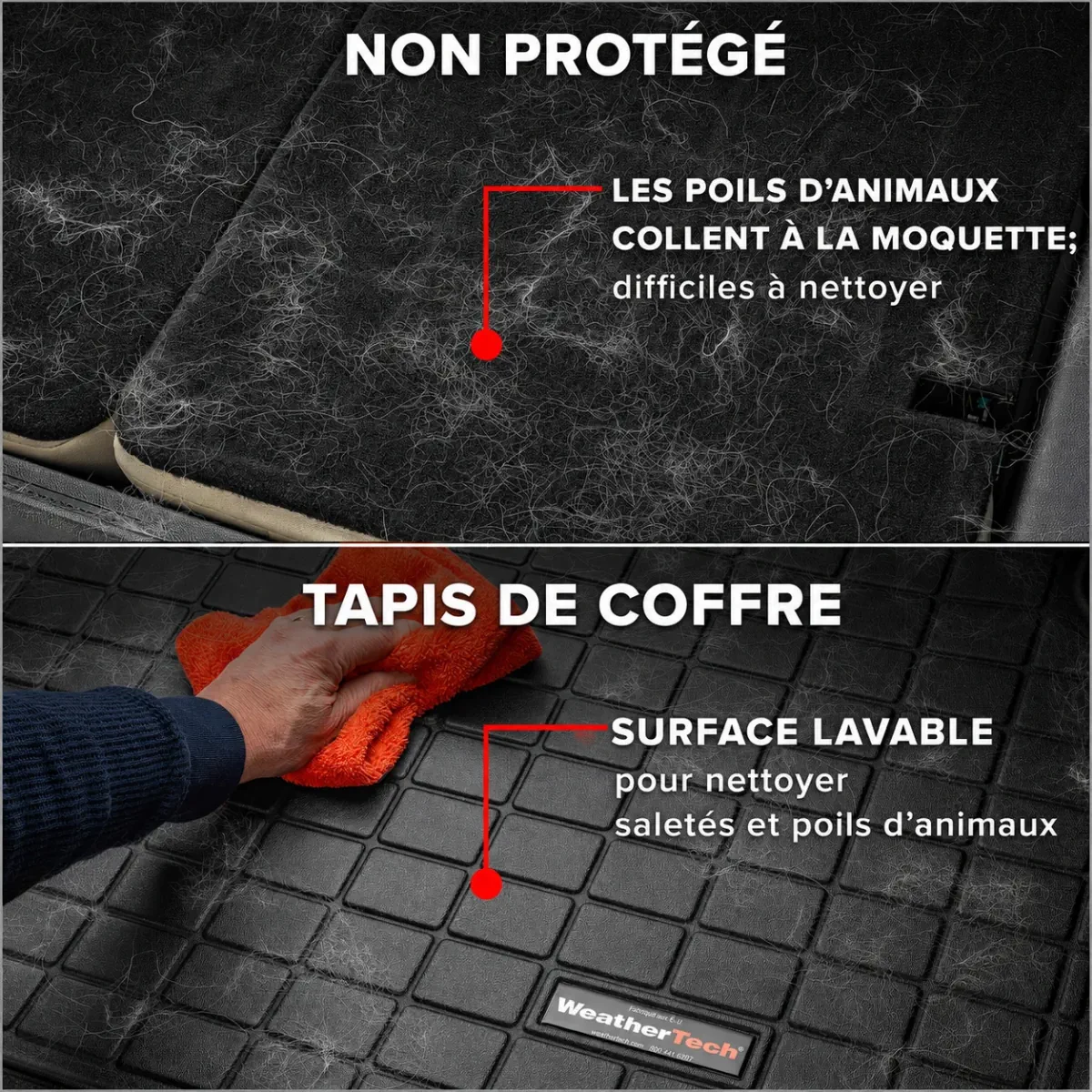 Surface lavable pour saletés et poils d’animaux