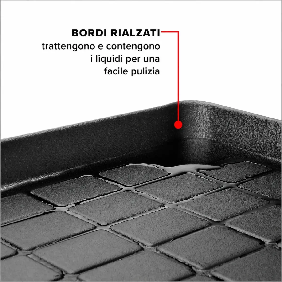 Bordi rialzati della vasca baule auto per contenere liquidi